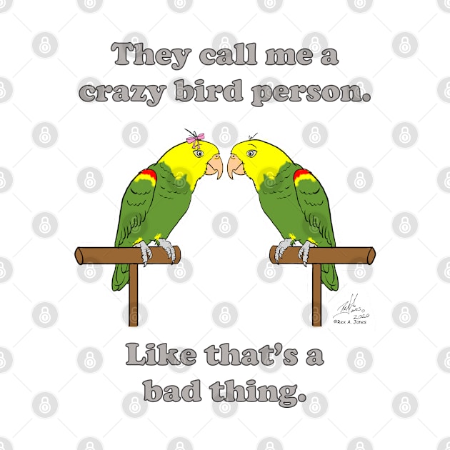 Crazy Bird lady Person Double Yellow-headed Amazon by Laughing Parrot