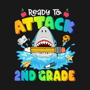 Ready To Crush 2nd Grade Shark Back To School Colorful Boys Girls T-Shirt