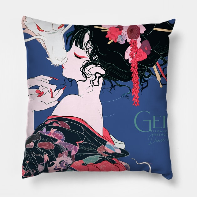 Geisha and Dragon 7013 Pillow by ToddT