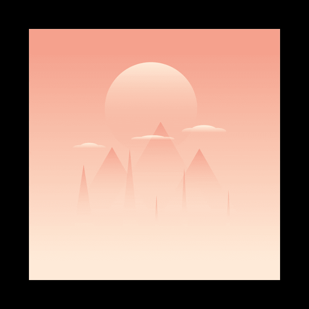 Illustration of 3 pyramids, clouds and sun in light orange colors by whatever comes to mind 2