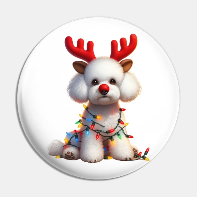 Christmas Red Nose Bichon Frise Dog Pin by Chromatic Fusion Studio