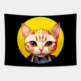Cat In Kimono Rising Sun Circle Design Tapestry