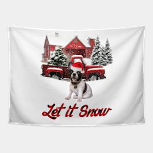 French Bulldog Let It Snow Tree Farm Red Truck Christmas Tapestry