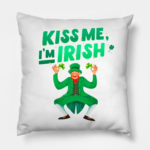 Kiss Me I'm Irish Dancing Leprechaun Pillow by Danderwen Press