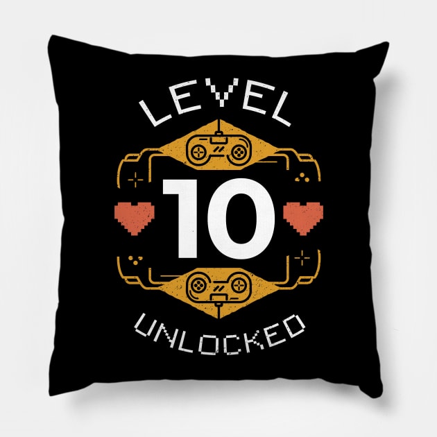 Retro Gaming Level 10 Unlocked Pillow by SLAG_Creative