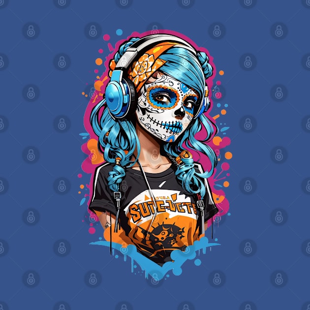 Dia de los Muertos Sugar Skull DJ Girl by SocietyTwentyThree