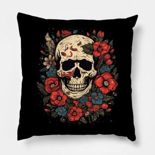 Skull Guitar and Flowers Pillow