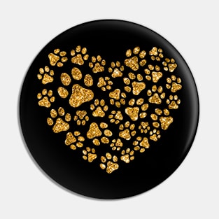 Golden Glitter Love Heart Paws Cat Valentines Day Pin