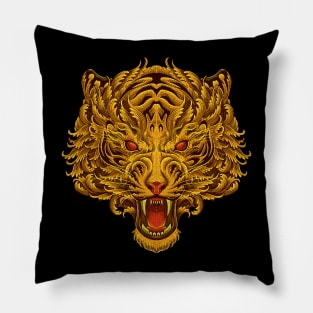 Golden tiger head with floral pattern Pillow