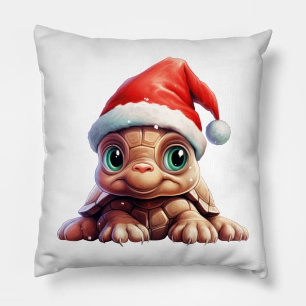 Christmas Peeking Baby Turtle Pillow by Chromatic Fusion Studio