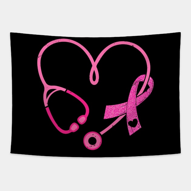 Pink Stethoscope Nurse Medical Breast Cancer Awareness Tapestry by antrazdixonlda