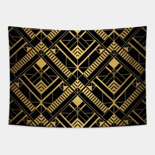 Thick Heavy Black and Gold Vintage Art Deco Geometric Square Pattern Tapestry