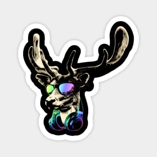 Deer DJ Brown Sticker Cool and Funny Music Animal With Sunglasses And Headphones. Magnet