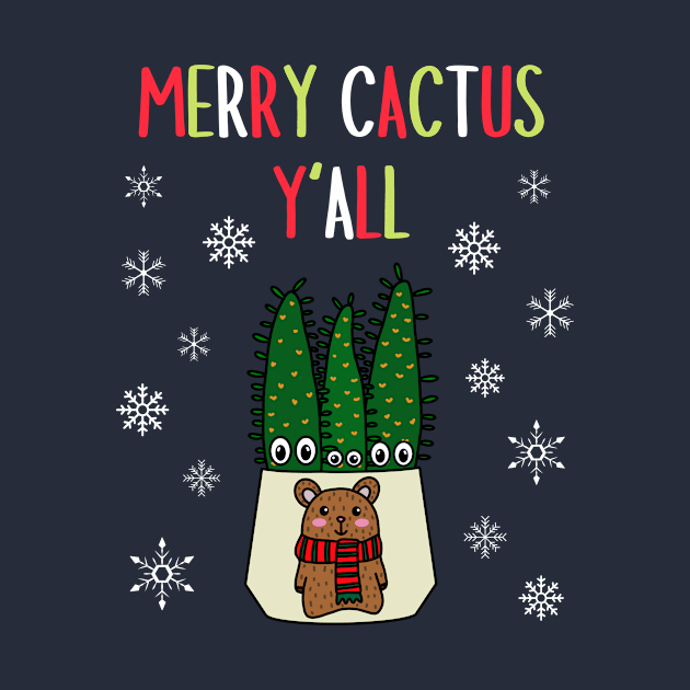 Merry Cactus Y'all - Eves Pin Cacti In Christmas Bear Pot by DreamCactus