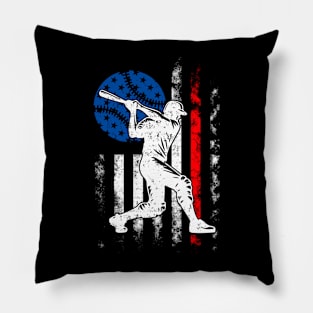 Retro Baseball Batter USA Flag Indepedence Day 4th Of July Pillow