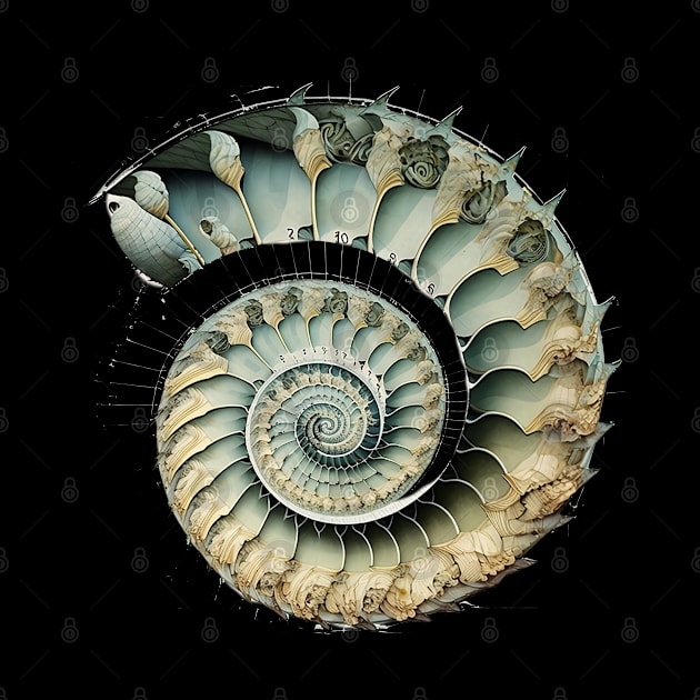 Fibonacci Sequence: Fibonacci Shell Art (on a Dark Knocked Out Background) by Puff Sumo