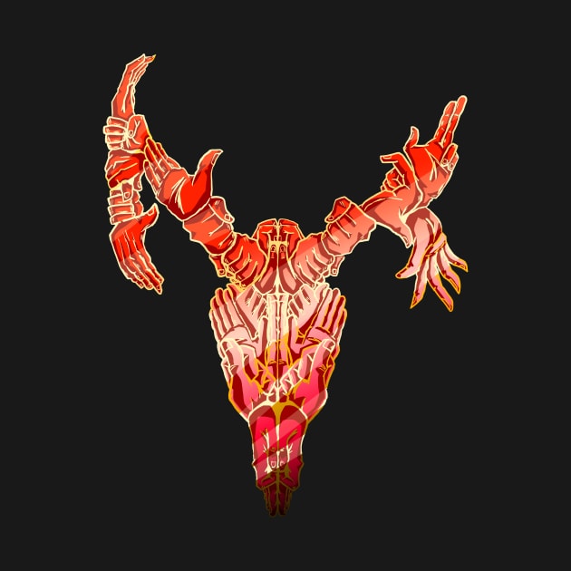 Creepy Metalic Deer Skull made of many hands (Red and Gold) by AidanThomas