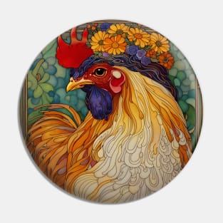 Chicken with a Crown of Flowers Pin