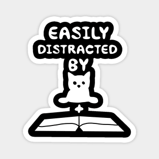 Easily Distracted By Cat And Book Magnet