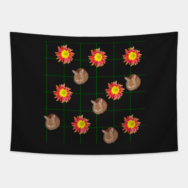 Daisies and bunny rabbits on a grid - cute baby ginger bunny rabbit Tapestry by Artonmytee