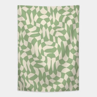 Green and Cream Distorted Warped Checkerboard Pattern IV Tapestry