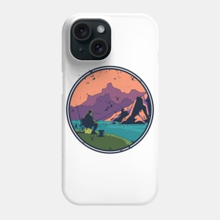 Nature with a man fishing at a river in the mountains Phone Case