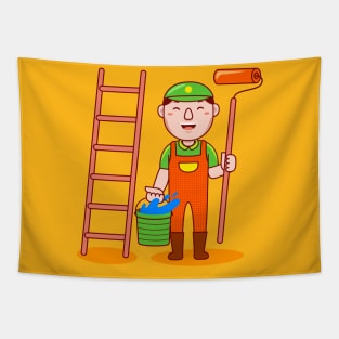 Cute Painter Cartoon Tapestry