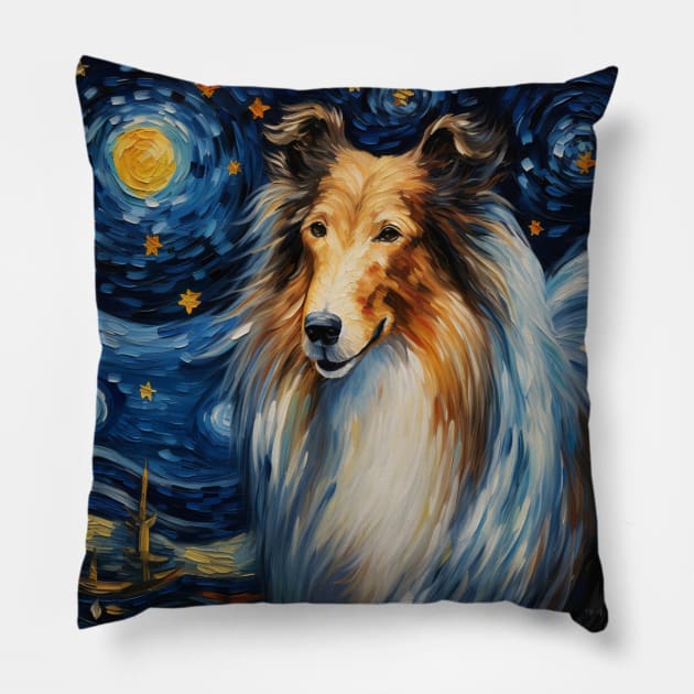 Rough Collie painted in Starry Night Style Pillow by NatashaCuteShop