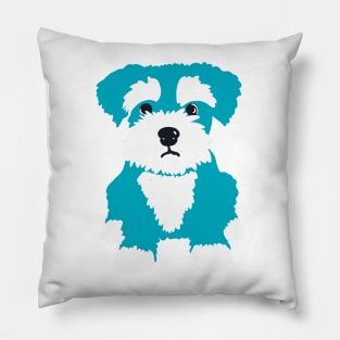 Sweet Turquoise Miniature Schnauzer Puppy on A Pink Background Pillow