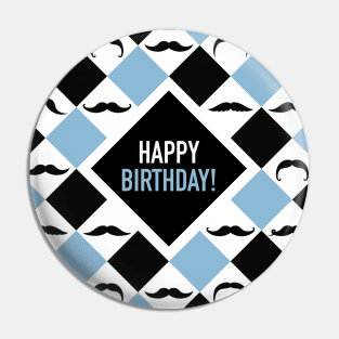 Happy Birthday! Mustaches Black & Blue Pin