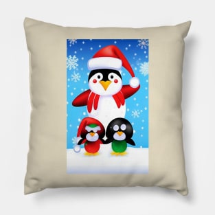 Penguins at Christmas Pillow