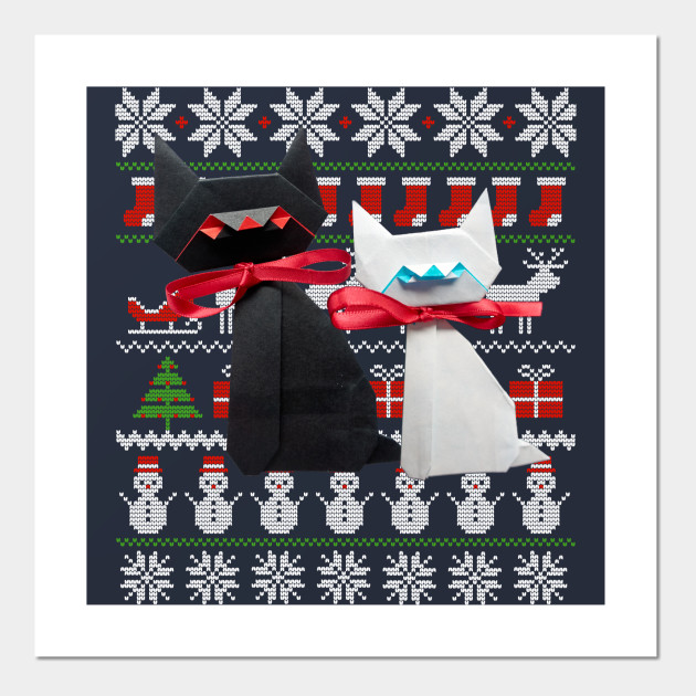 Origami Cute Cats Paper Folding Art Ugly Christmas Sweater
