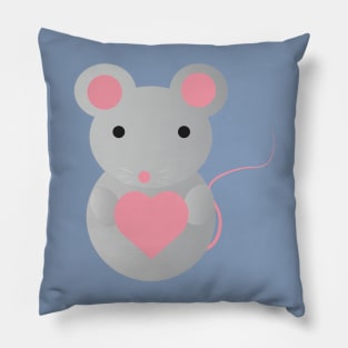 Cute Mouse Hugging a Heart Pillow