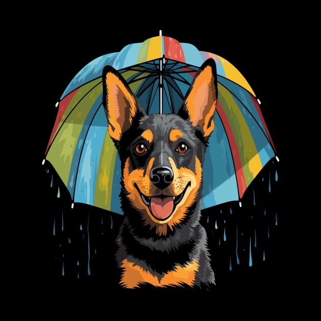 Australian Cattle Dog Rainy Day With Umbrella by JH Mart