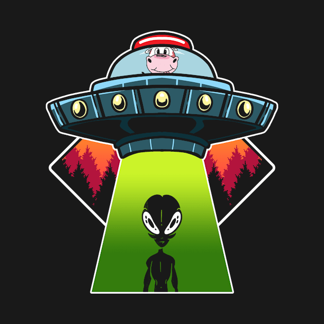 Ufo Cow Alien Abduction Flying Saucer by Anassein.os