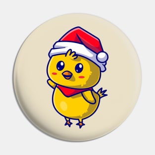 Cute Chick with Cap And Scarf Waving Hand Cartoon Pin