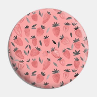 Watercolor strawberries pattern - dusty pink on  pink background Pin