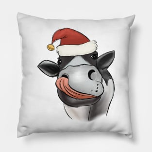cow christmas santa hat Pillow