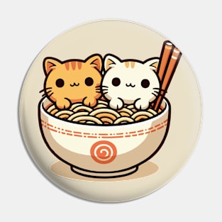 two cute kitty in ramen noodles Pin