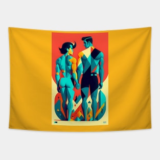 Men on Beach in Love Tapestry