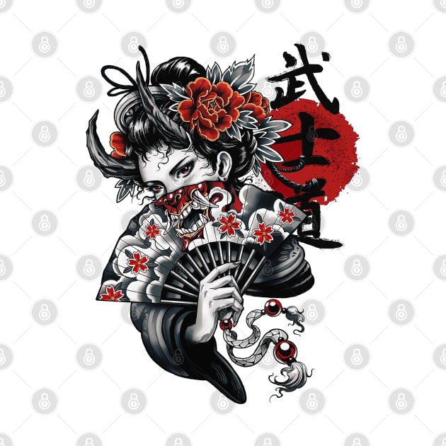 Japanese Popart Geisha Colorful Illustration by OWLvision33