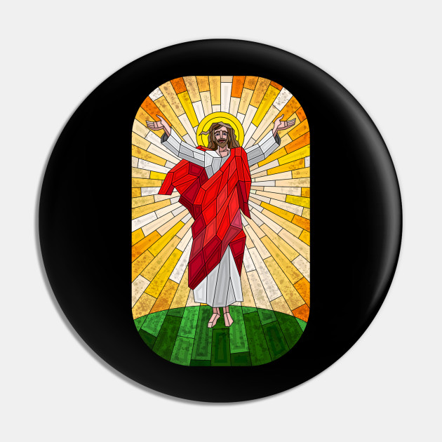 Stained Glass Painting Of Jesus Christ Religious Pin Teepublic