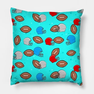 American Football - Helmet & Ball Seamless Pattern - Sky Blue Background Pillow