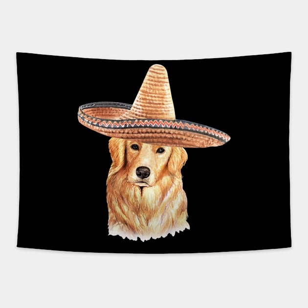 Golden Retriever - Gift For  Golden Retriever Owner Mexico,sombrero,hatspanish,mexican, Tapestry by HarrietsDogGifts