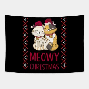 meowy catmas cat christmas tree xmas girls boys funny santa Tapestry