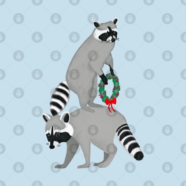 Raccoons Deck The Door Before The Christmas by okpinsArtDesign