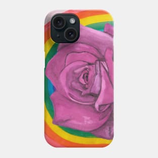 Pink rose with rainbow and clouds Phone Case