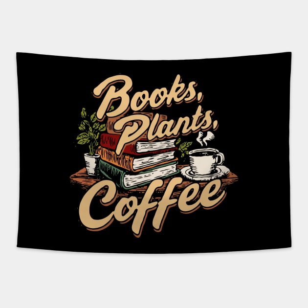 Books Plants Coffee, Funny Retro Tapestry by Chrislkf