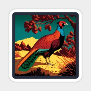 Elegant Pheasant  in red, orange, green and blue Magnet