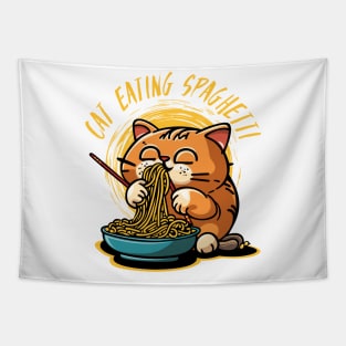 Cat eating spaghetti Tapestry